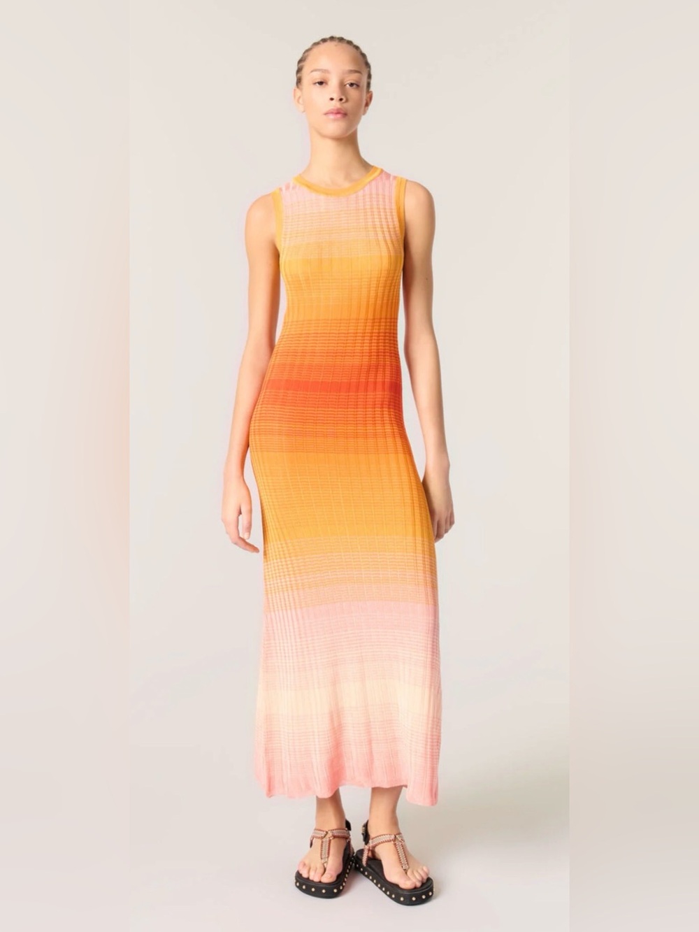 Maje Sleeveless Gradient Maxi Dress in Orange and Pink